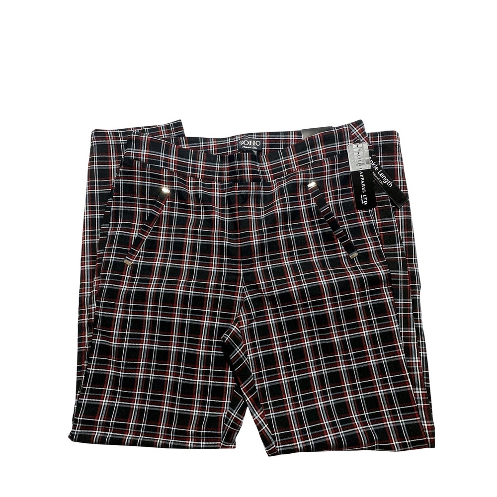 SOHO Apparel Ltd Red Black Plaid Pull On Ankle Length Pants Women's Size M NWT